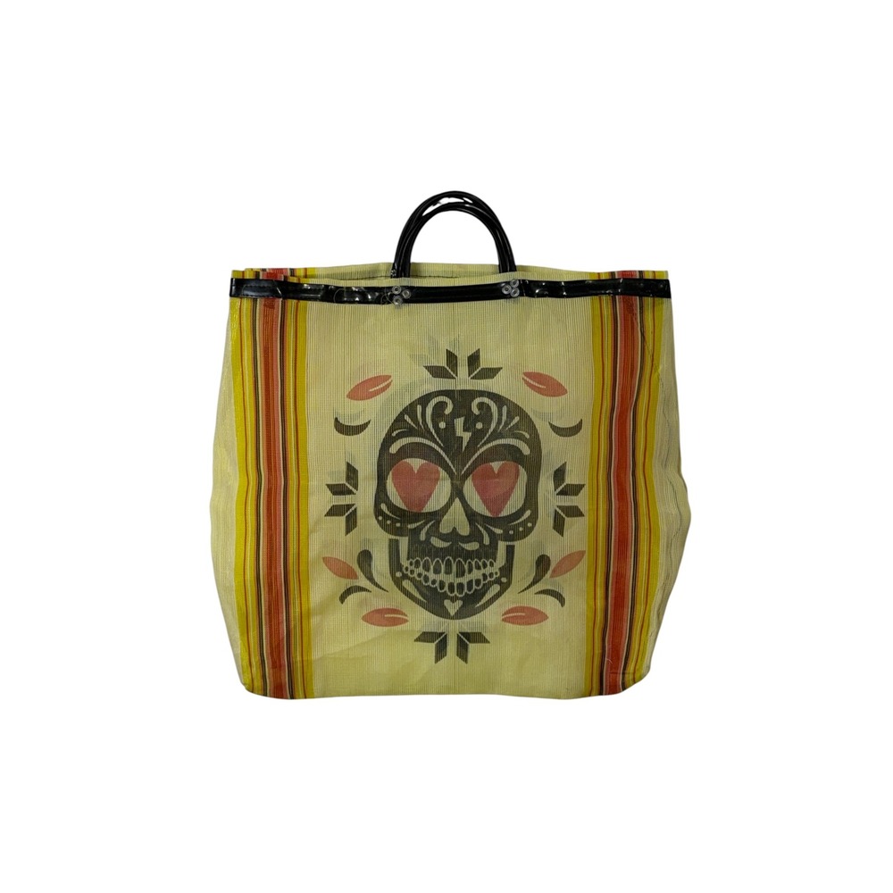 Dia de los Muertos Yellow Skull Mesh Market Tote Bag, OS
